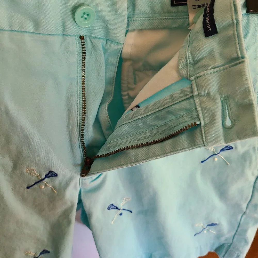 VINEYARD VINES EMBROIDERED BREAKER SHORTS LACROSSE MOTIF-POOL SIDE BLUE WAIST 28
